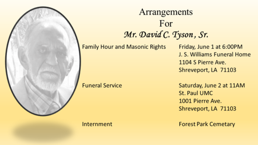 David C. Tyson Sr. funeral announcement