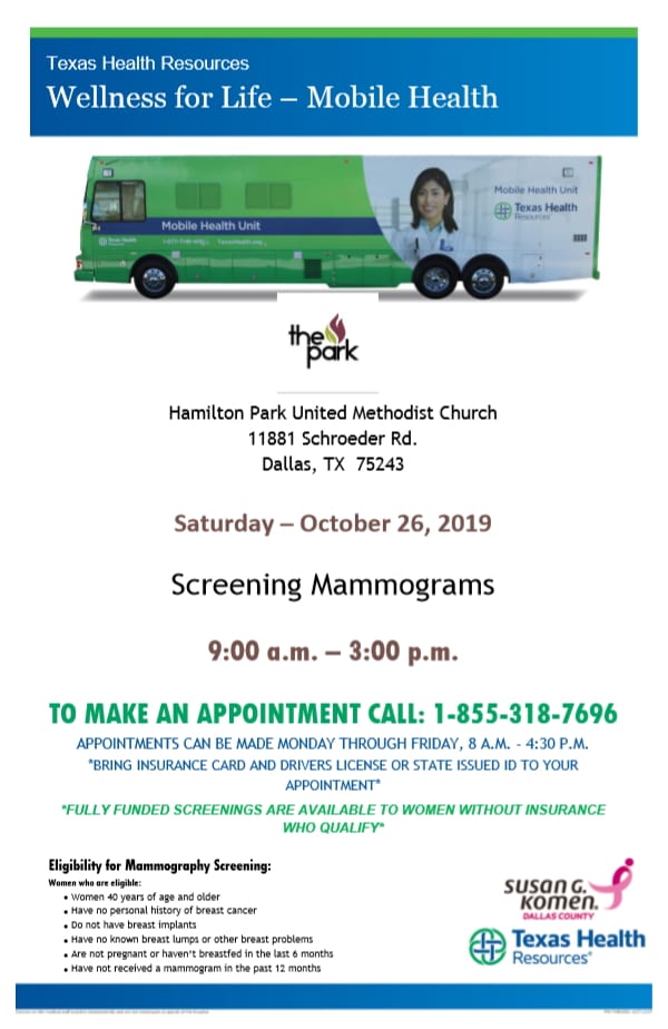 Screening Mammograms: October 26, 2019 » Hamilton Park UMC